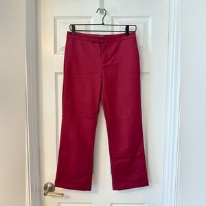 Ecru raspberry pink ankle pants with cuffed hem